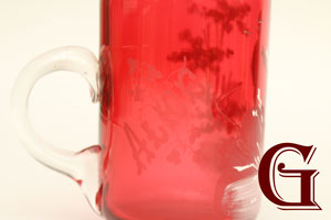 cranberry glass Mary Gregory miniature mug